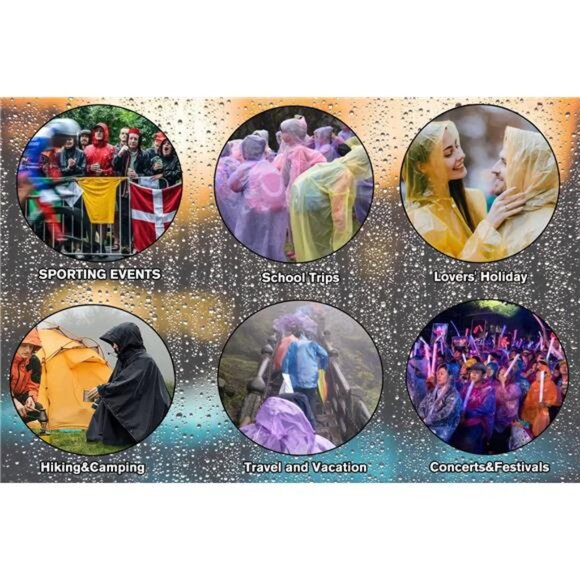 2 Pack Waterproof Rain Ponchos for Adults-Reusable Emergency Raincoats with Hood - Picture 6 of 7